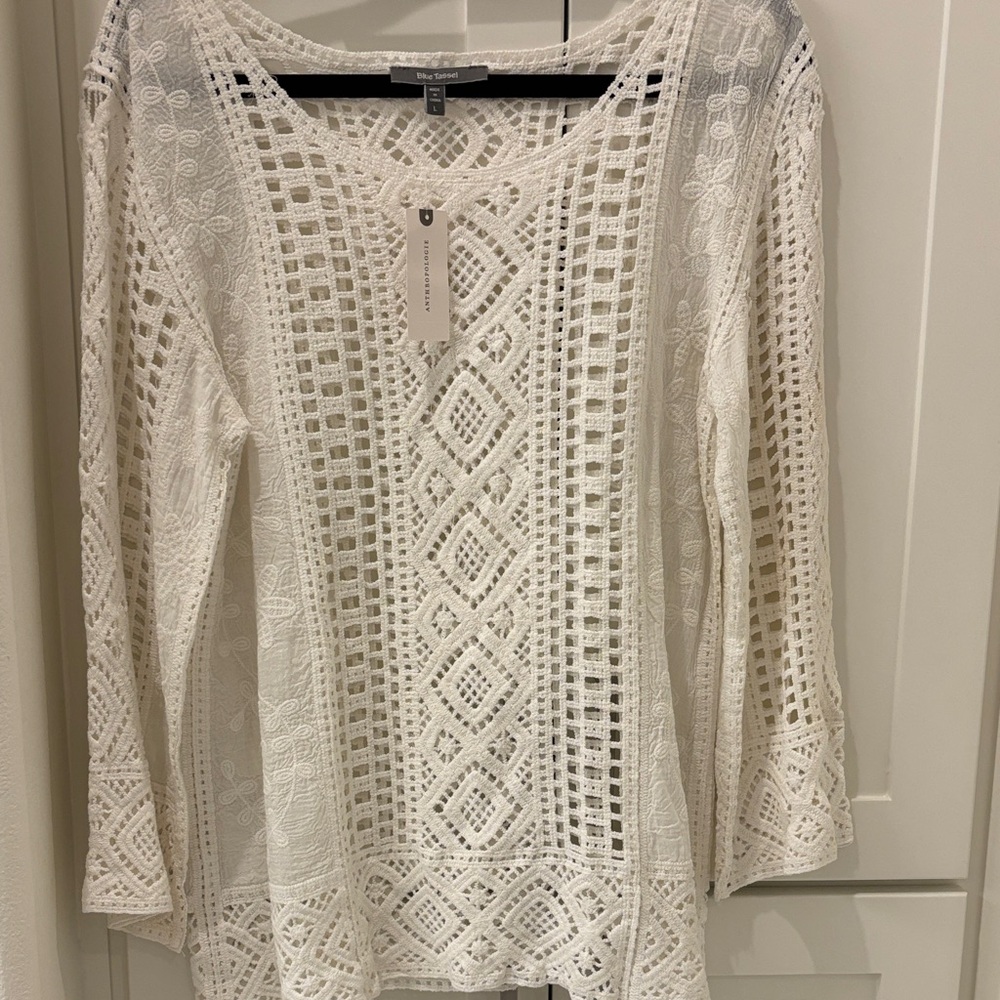 Anthropologie Crochet Lace Tunic Top - White *Brand New*
